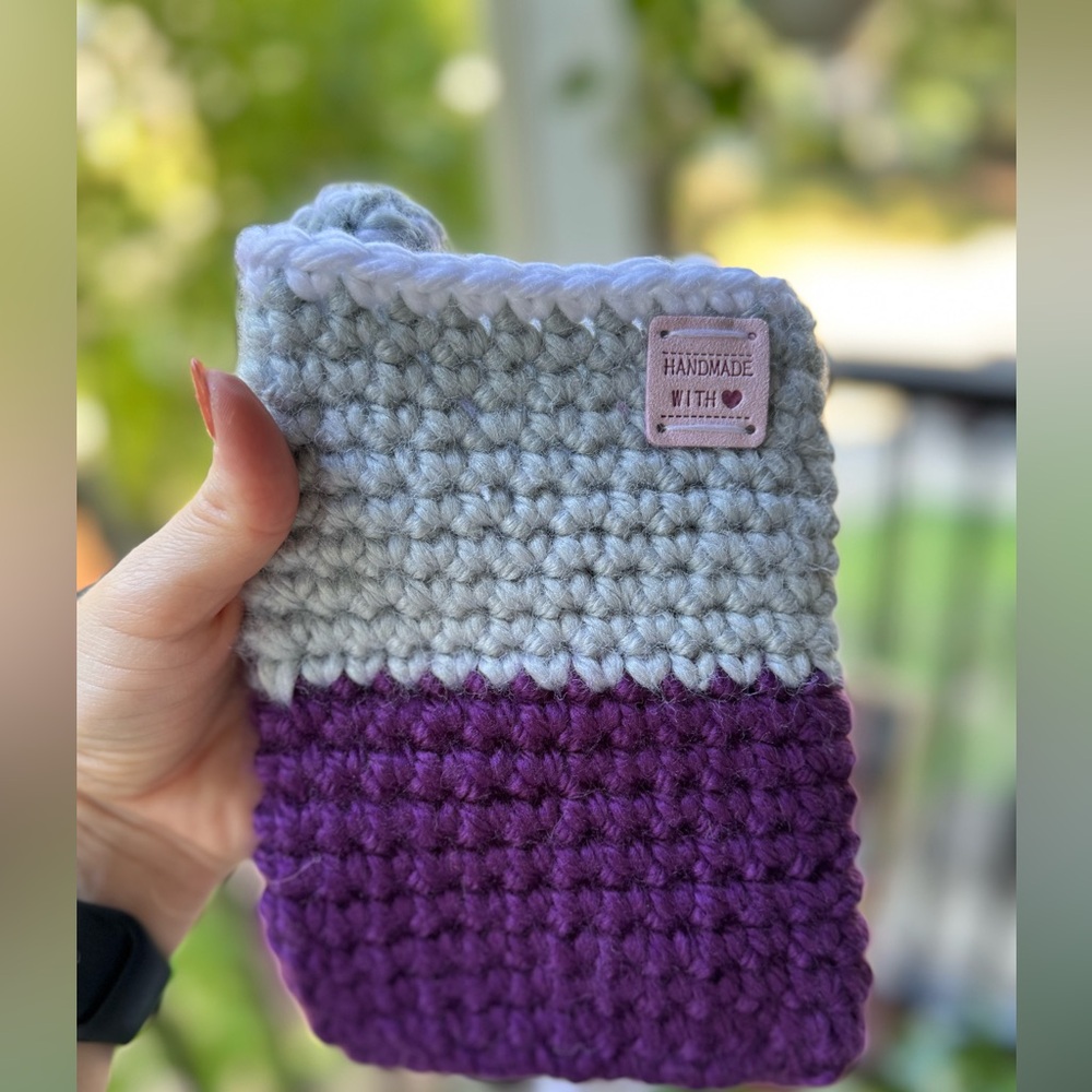 Handmade Purple and Gray Crochet Crossbody Bag